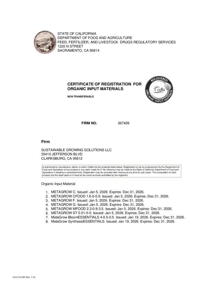 CDFA OIM Cert to Dec 2026