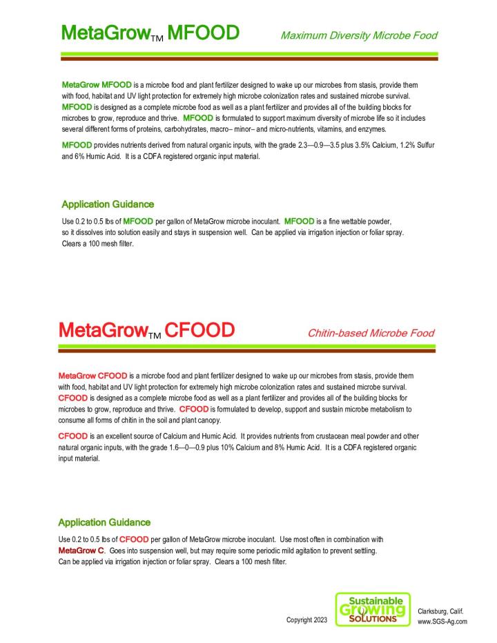 MetaGrow MFOOD and CFOOD Product Sheet
