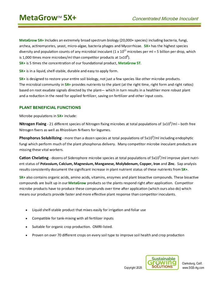 MetaGrow 5X+ Product sheet 2025