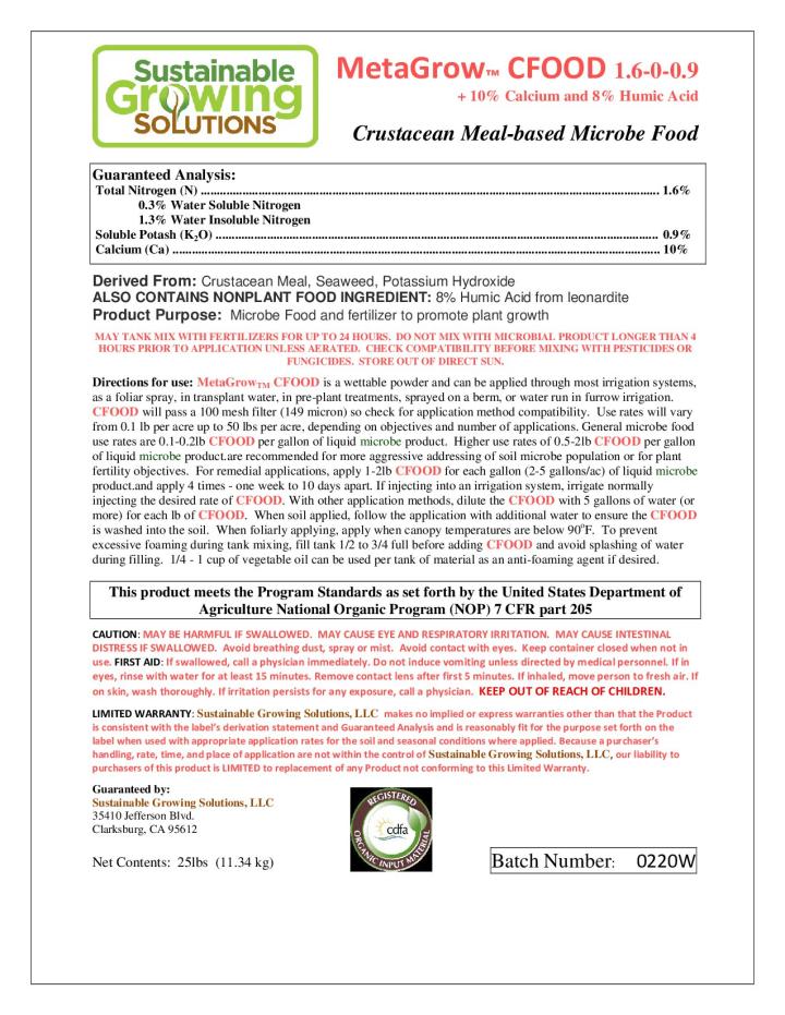 MetaGrow CFOOD Label