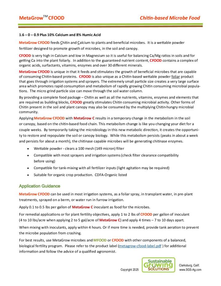 MetaGrow CFood product sheet