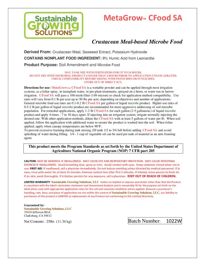 MetaGrow CFOOD SA Label