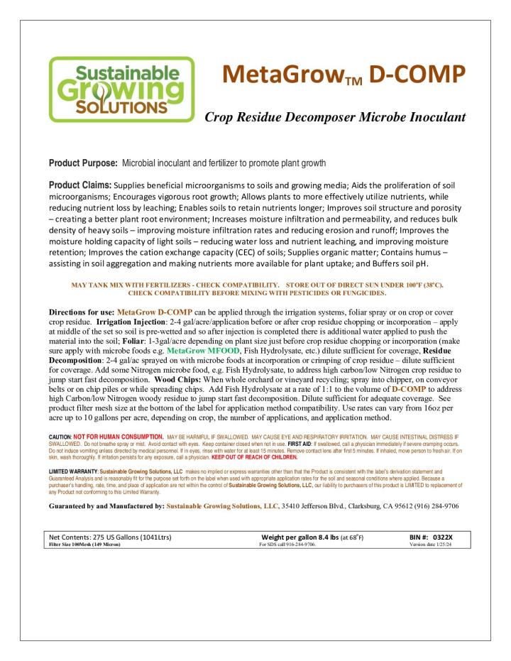 MetaGrow D-COMP Label