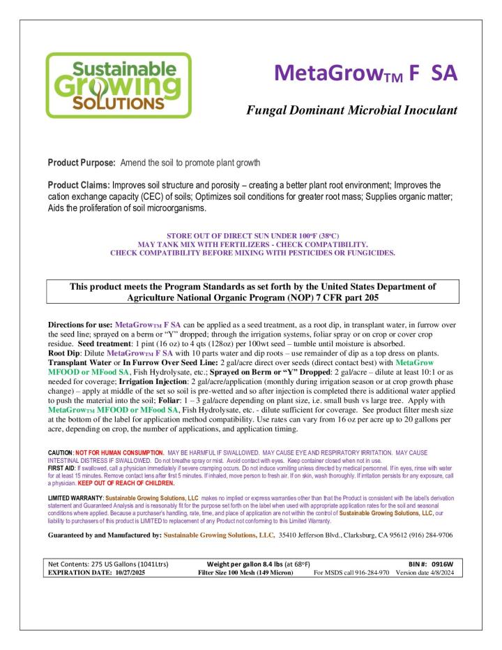 MetaGrow F SA Label