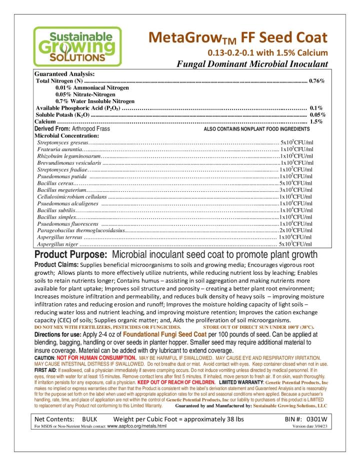 MetaGrow FF Seed Coat Label