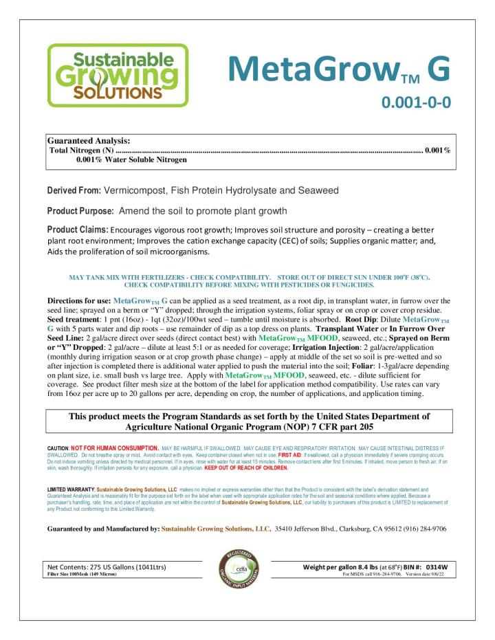 MetaGrow G Label