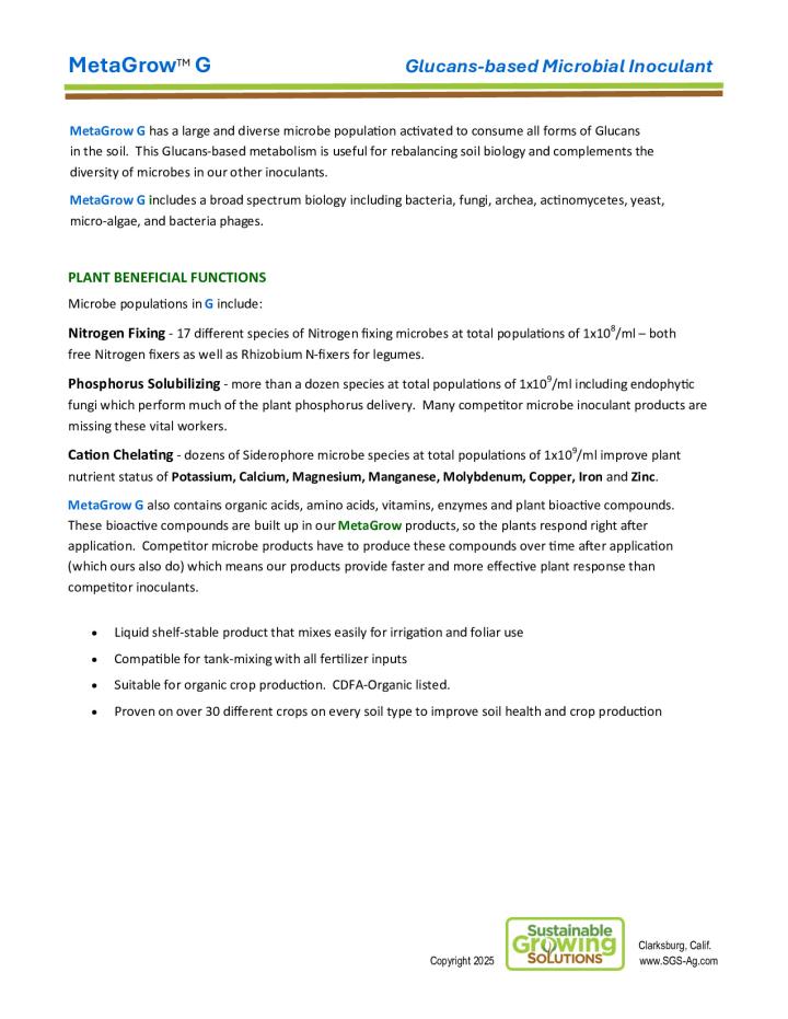 MetaGrow G product sheet 2025