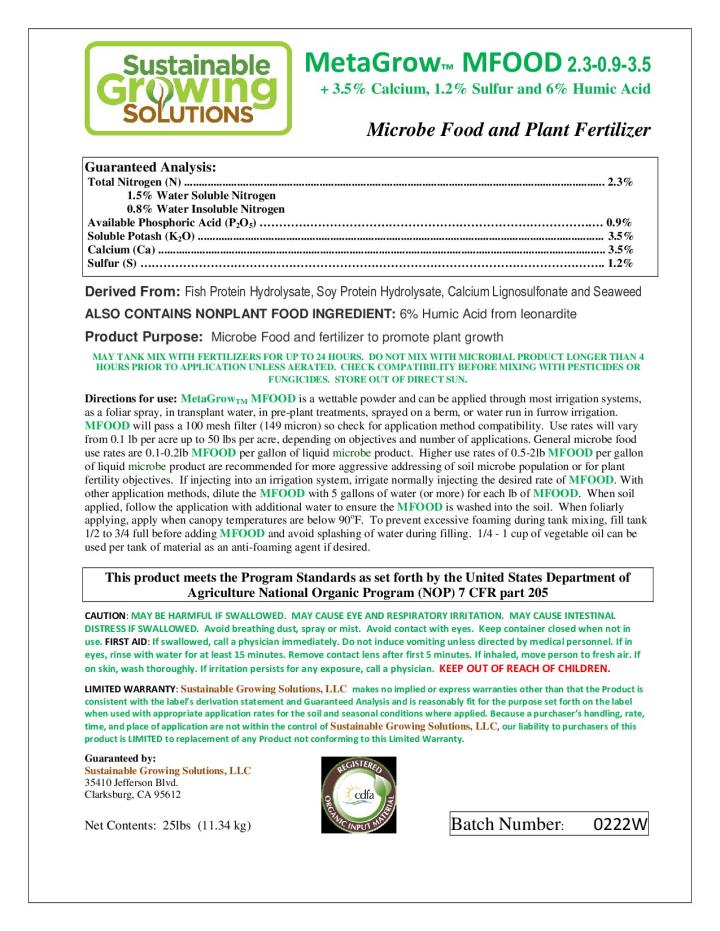 MetaGrow MFOOD Label