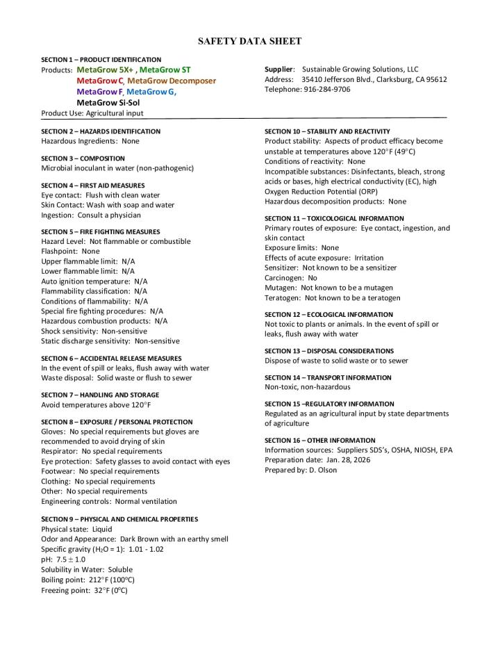 SDS MetaGrow Liquid Inoculants 2026