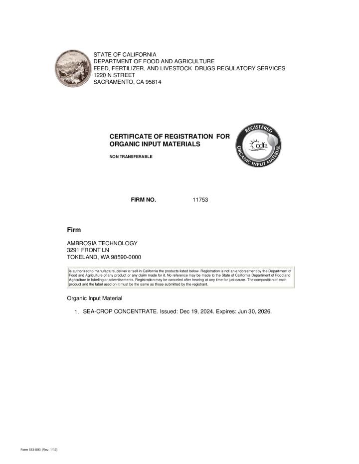 Sea-Crop Organic Certs