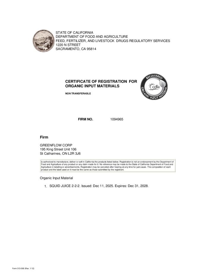 Squid Juice Organic Certs